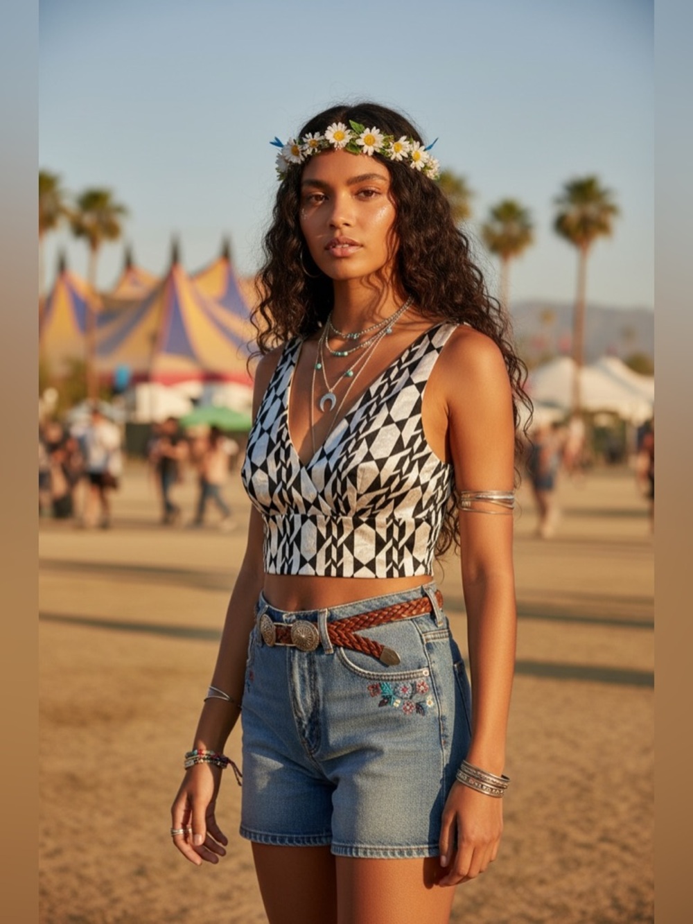 Le Lis‎ Geometric Black and White Crop Top